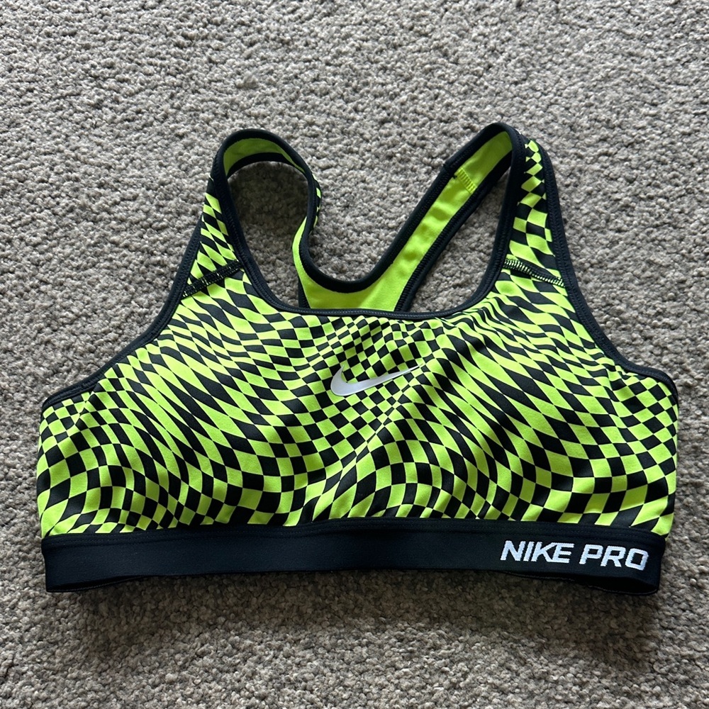Nike Neon Yellow & Black Checkerboard Pro Sports Bra